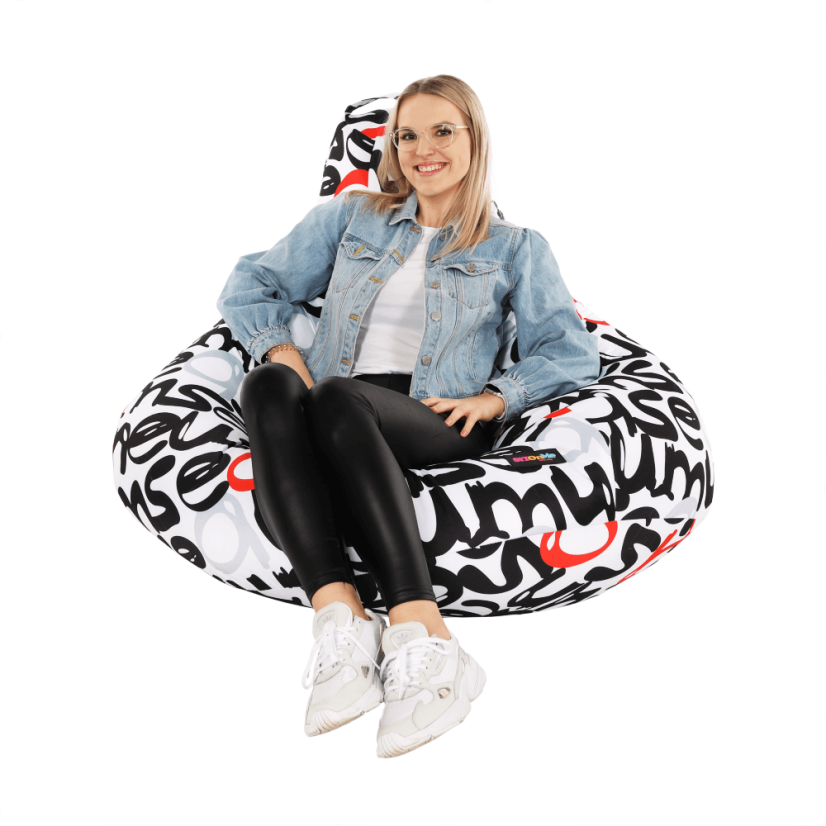 Sedací vak ELION - 86x100, látka, čierna / šedá / červená