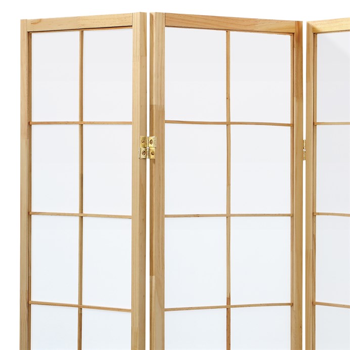 Drevený paraván PARVIO 4 dielny – masív smrek a biela textília