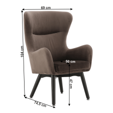 Designové relaxační křeslo TENAL— dřevo/látka Velvet/šedohnědá