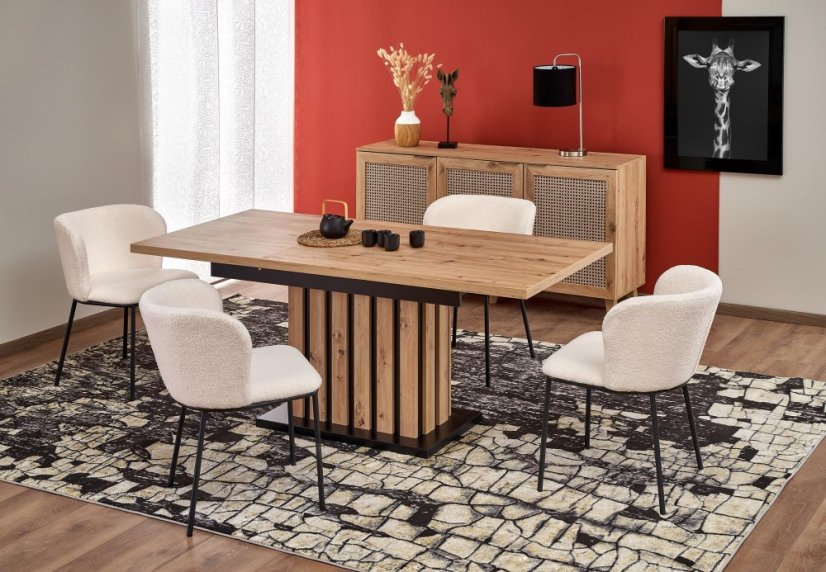 Jedálenská stolička PEKORA — kov, látka, biela