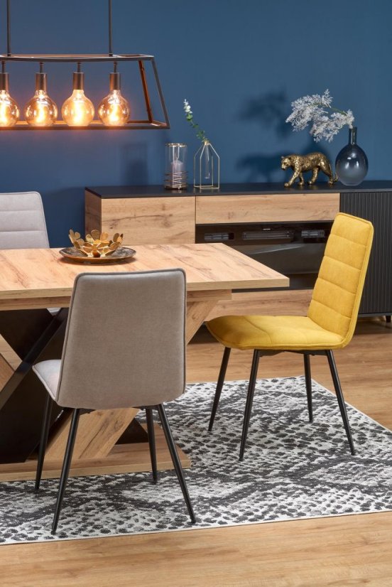 Jedálenská stolička PIRA — oceľ, látka, čierna / horčicová