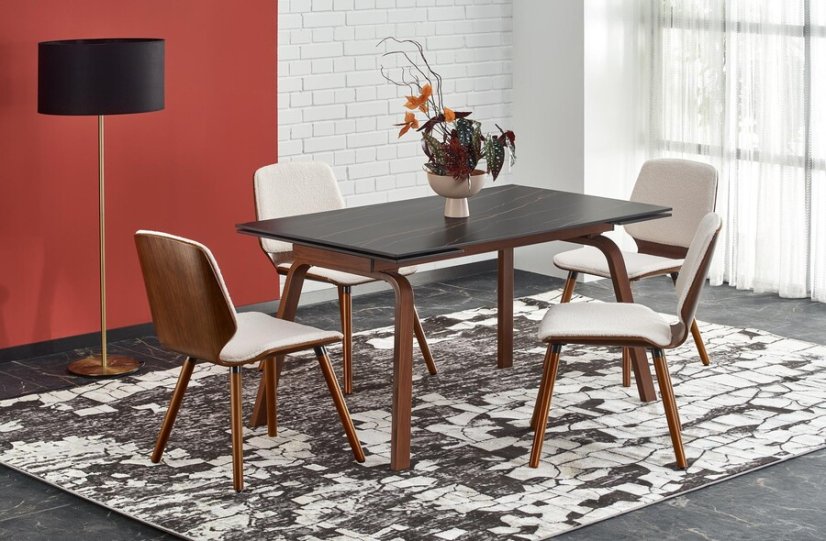 Jedálenská stolička PUNZ — masív, látka, orech / béžová