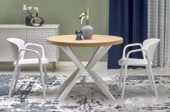 Jídelní kulatý rozkládací stůl PERONI – 100x100x75 (+150) dřevo, zlatý dub, bílá Halmar