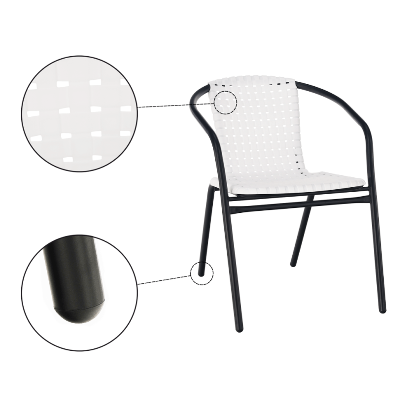 Zahradní židle BERGOLA — kov, plast, černá / bílá Kondela