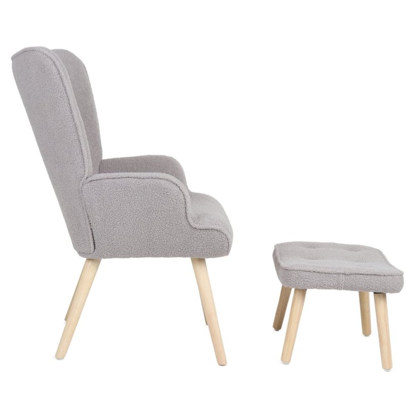 Relaxačné kreslo ušiak PARIS II + taburet – masív, látka,sivá