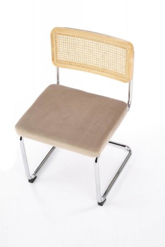 Jídelní židle ROSTAM — kov, látka, přírodní ratan, béžová