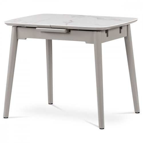 Jídelní stůl IGNÁC — 110x72x76 cm (+ rozklad 30 cm), keramická deska bílý mramor, masiv