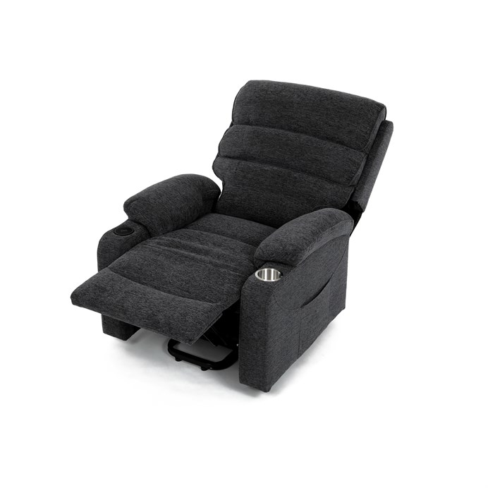 Relaxační křeslo s elektrickým polohováním HOMER - látka, šedá