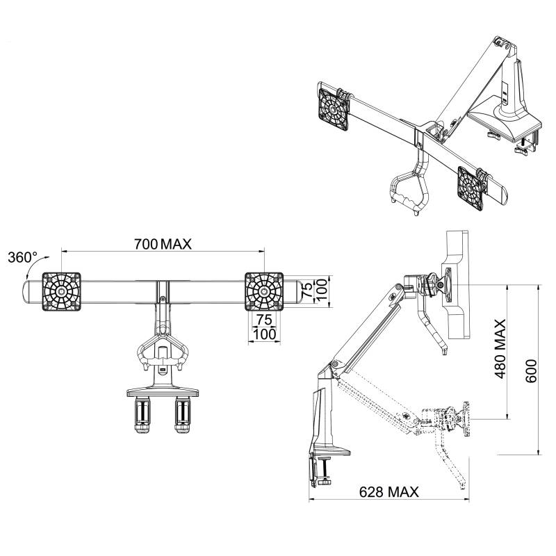 Stolní držák na dva monitory NB F27B