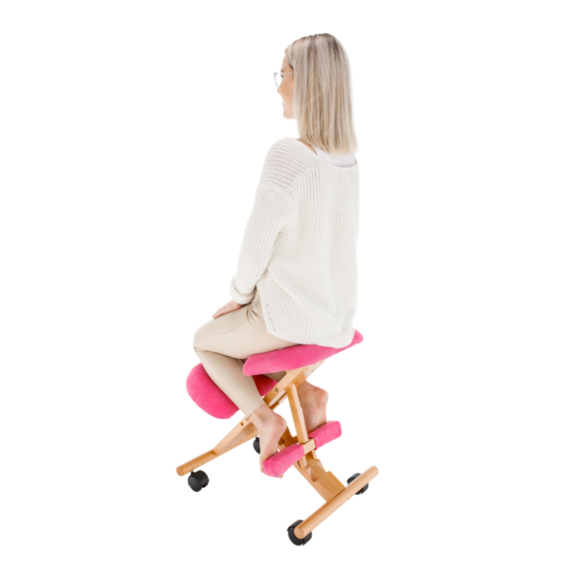 Ergonomická kľačadlo GROCO – ružová látk s bukovou konštrukciou