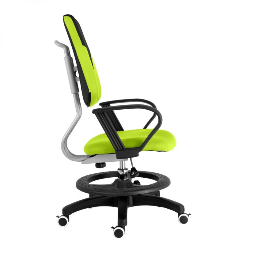 Detská rastúca stolička s podnožou BAMBINO – látka, čierno-žltozelená