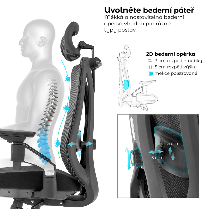 Kancelářská ergonomická židle VERTE X — černá, nosnost 150 kg