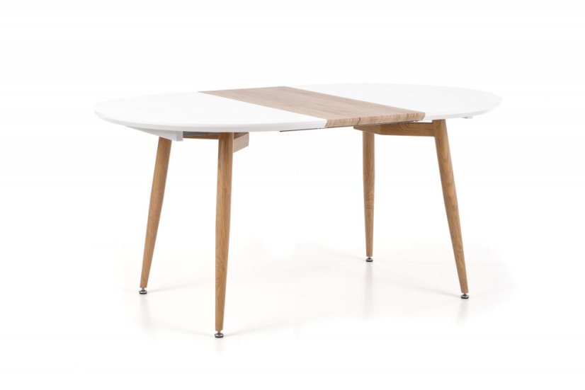 Jídelní kulatý rozkládací stůl EDWARD – 120x100x75 (+80), dub sonoma, bílá