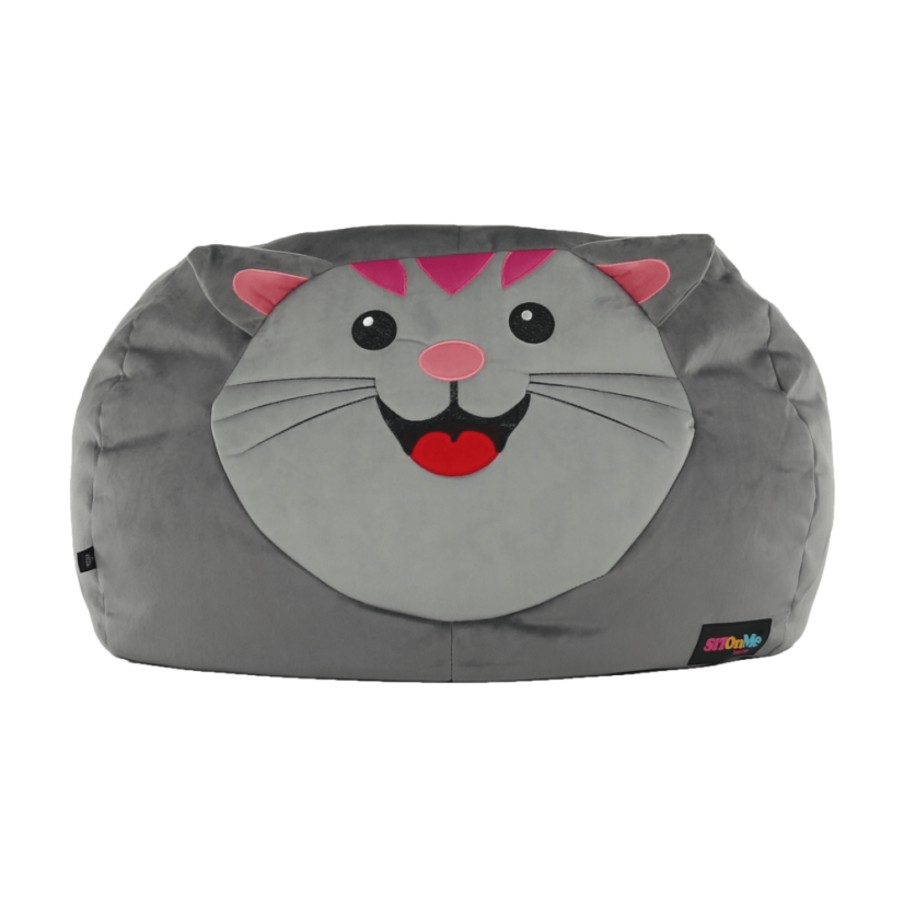 Detský sedací vak BABY s mačičkou — 60×45, sivá