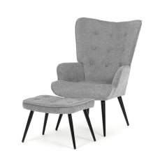 Luxusné relaxačné kreslo NUVOLA s taburetom – vodoodpudivá, zamatová, sivá látka Autronic