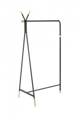 Stojanový věšák POKI - ocel, dřevo, černá / přírodní Halmar