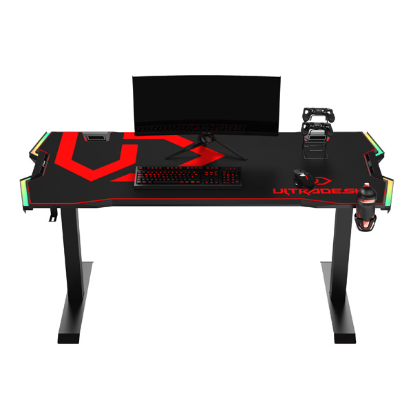 Herní stůl ULTRADESK FORCE – červená, 166x70 cm, RBG podsvícení