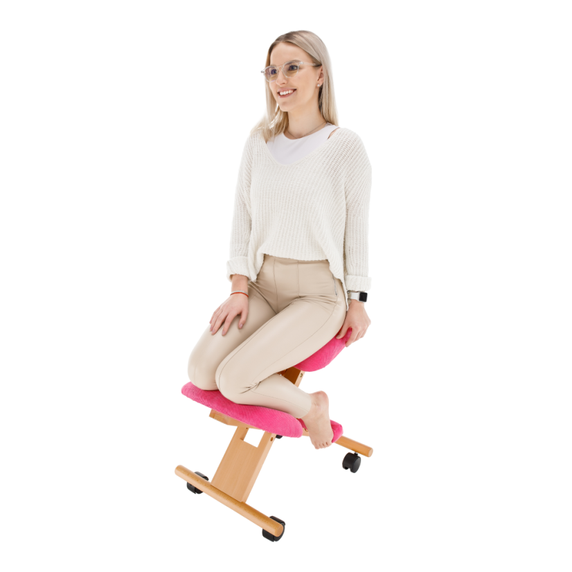 Ergonomická kľačadlo GROCO – ružová látk s bukovou konštrukciou