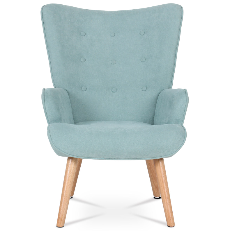 Relaxačné kreslo ušiak s podnožkou ALFIE – masív, látka, modrá