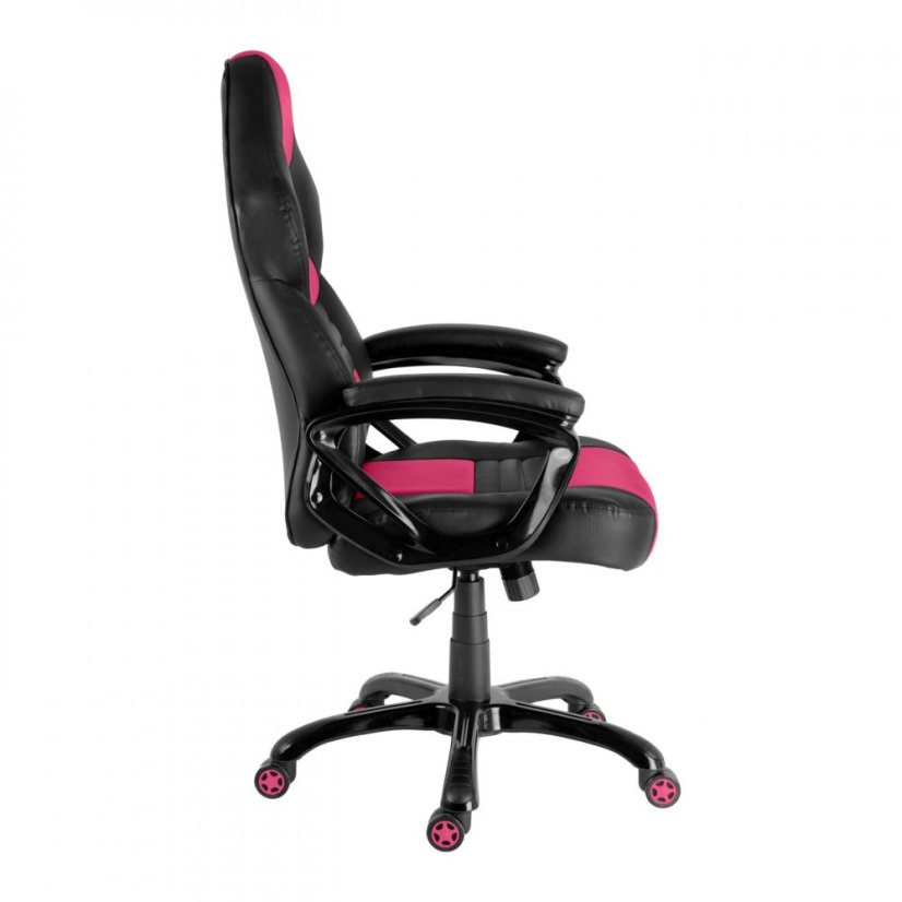 Herná stolička A-RACER Q12 –⁠ PU koža, čierna/ružová