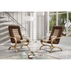 Relaxační křeslo GURU — masiv, látka, buk / hnědá Kondela