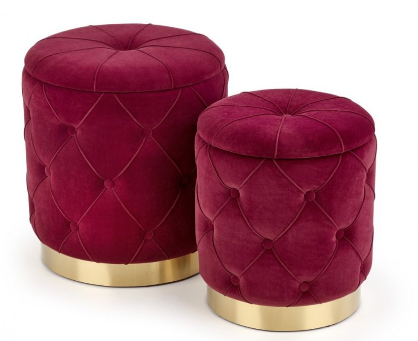 Set taburetů POLLY s úložným prostorem – samet, kov, červený