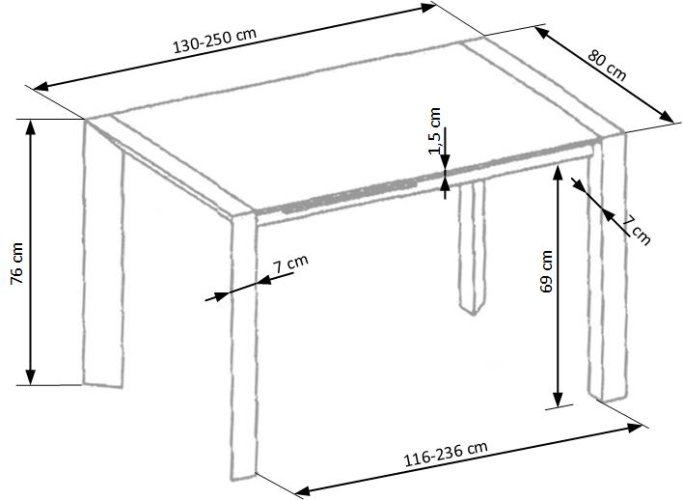 Jídelní rozkládací stůl STANFORD XL –⁠ 130x80x76 (+120), kov, bílý
