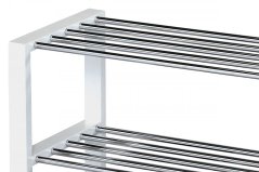 Botník, 4 kovové chrómované police, masív kaučukovník, biely matný lak