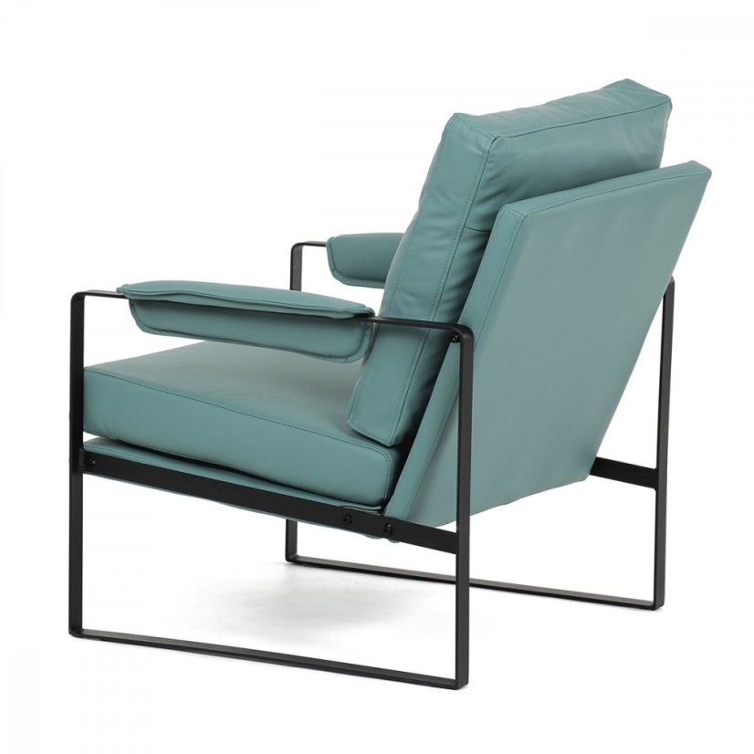 Dizajnové kreslo TUVIN — kov, ekokoža, modrá