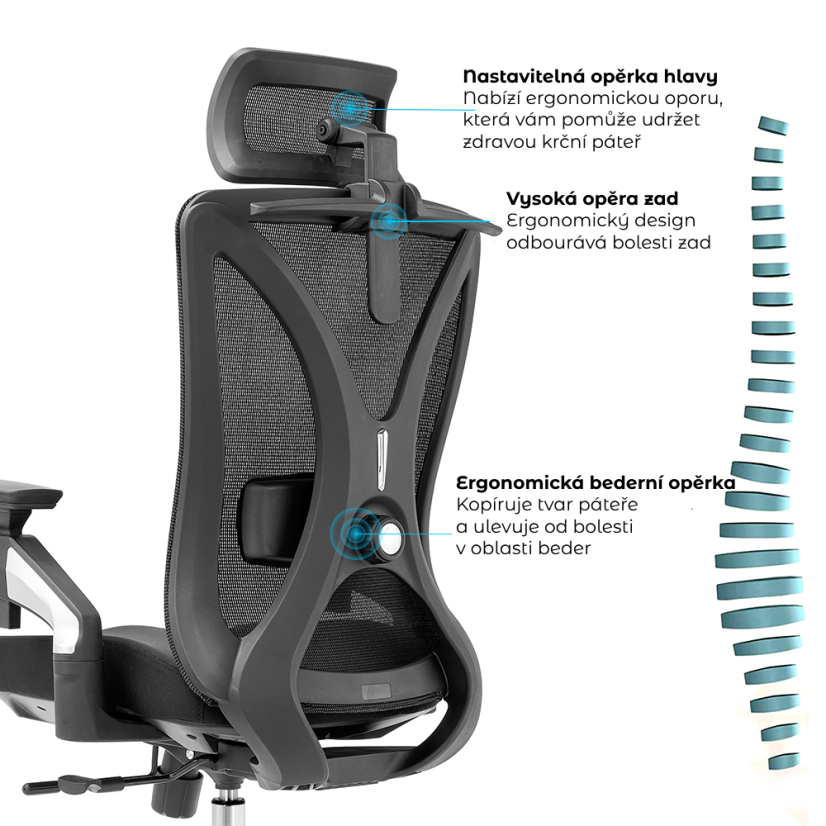 Kancelářská ergonomická židle VERTE X — černá, nosnost 150 kg