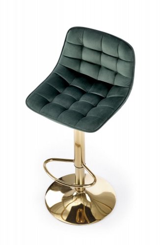 Barová židle DREY II – kov, látka, zlatá / temně zelená