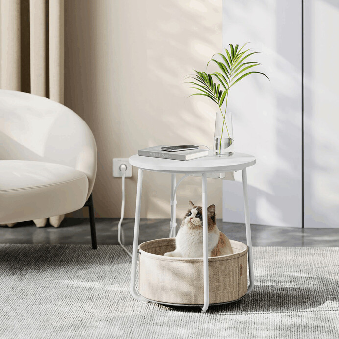 Odkladací stolík FLOW s USB a zásuvkou – biely MDF, 45x45x50cm Autronic