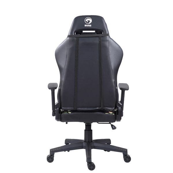 Herní křeslo Marvo CH-134 s podnožkou – PU kůže, černá / army, nosnost 150 kg