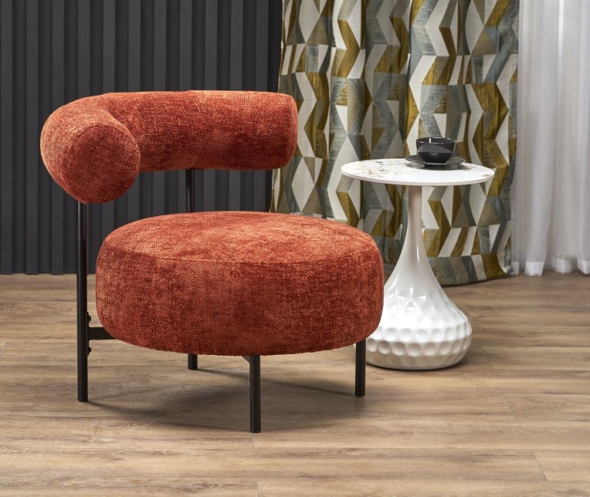 Designové kreslo HAZARD — kov, látka, škoricová