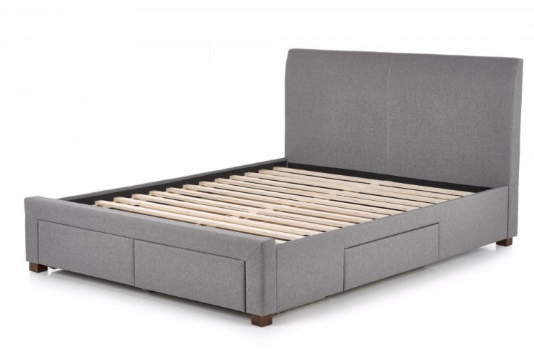 Dvoulůžková postel MODENA –⁠ 140x200, látka, šedá