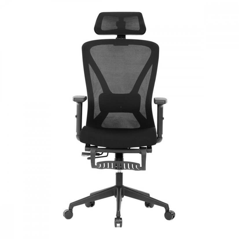 Kancelářská ergonomická židle MAINE s opěrkou na nohy — síť, černá