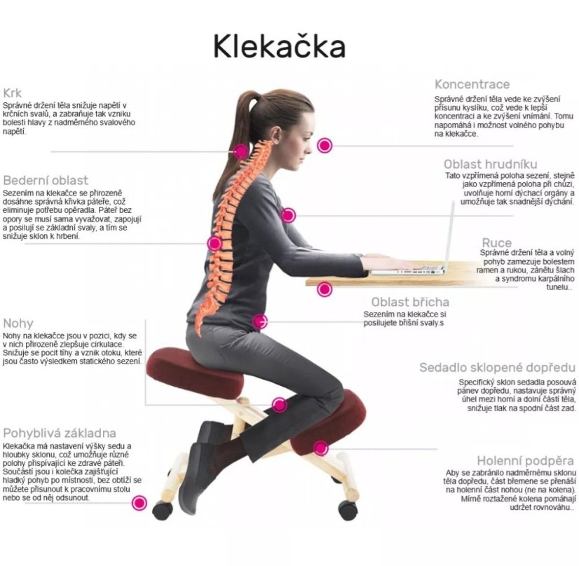 Ergonomická stolička na kľačanie GROCO – čierna/buková