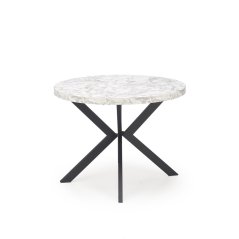 Jídelní kulatý rozkládací stůl PERONI – 100x100x75 (+150), dekor bílý mramor, černá Halmar