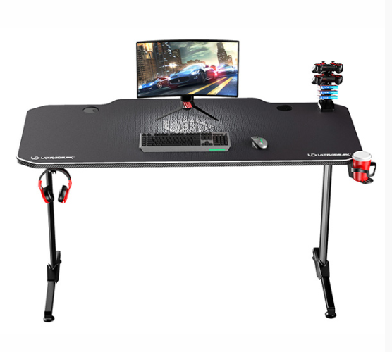 Herný stôl ULTRADESK FRAG WHITE – 140x66x76cm, so stojanom Ultradesk BEAM