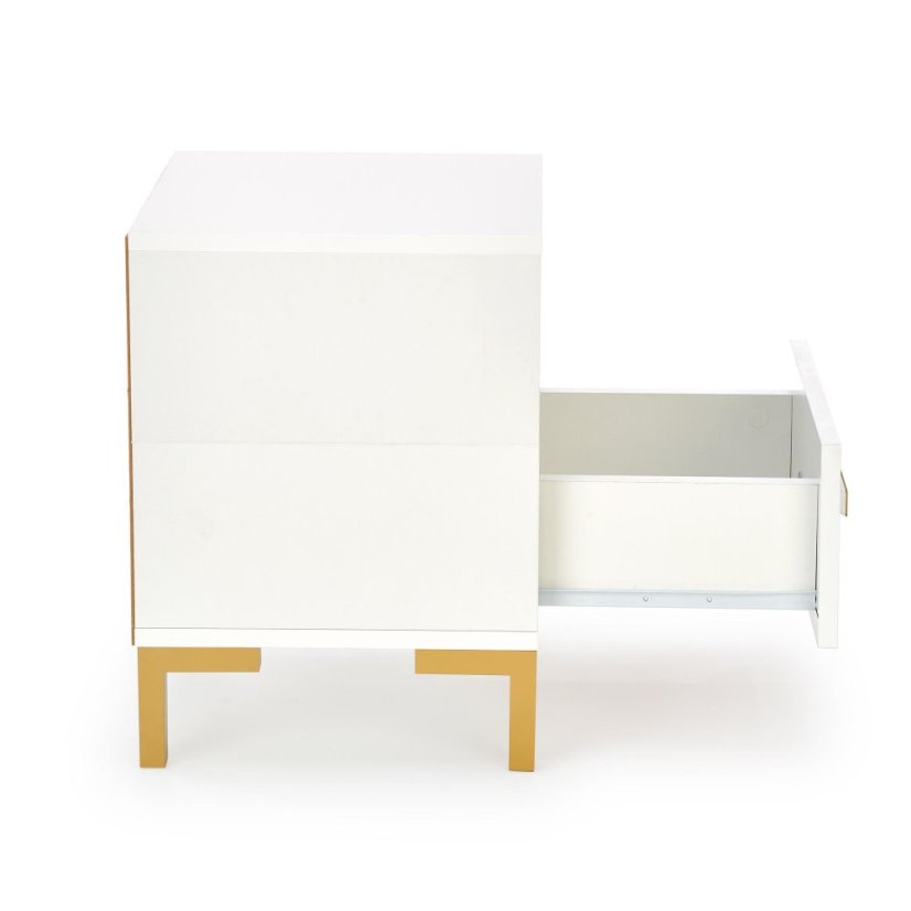 Nočný stolík SILVIA –⁠ drevo, zlatá/biela