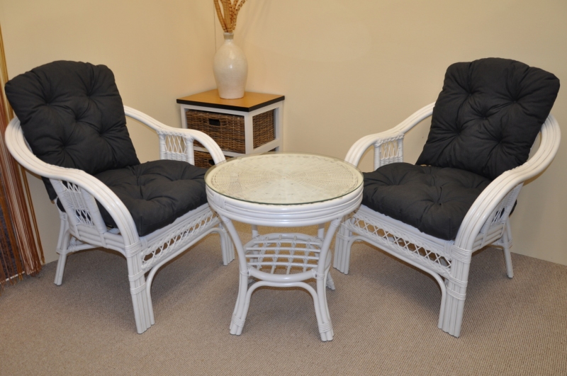 Zahradní set SAULO 2 + 1 — ratan, látka, bílá / více barev