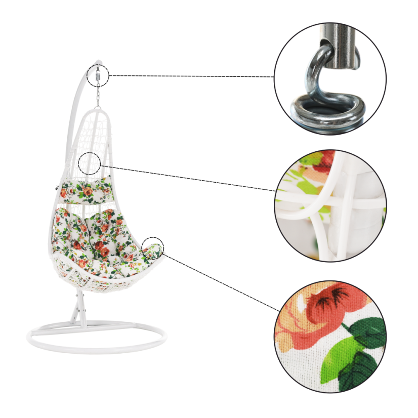 Závěsné křeslo KALEA — bílá, květinový vzor, nosnost 130 kg Kondela