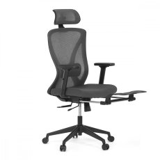 Kancelářská ergonomická židle MAINE s opěrkou na nohy — síť, šedá