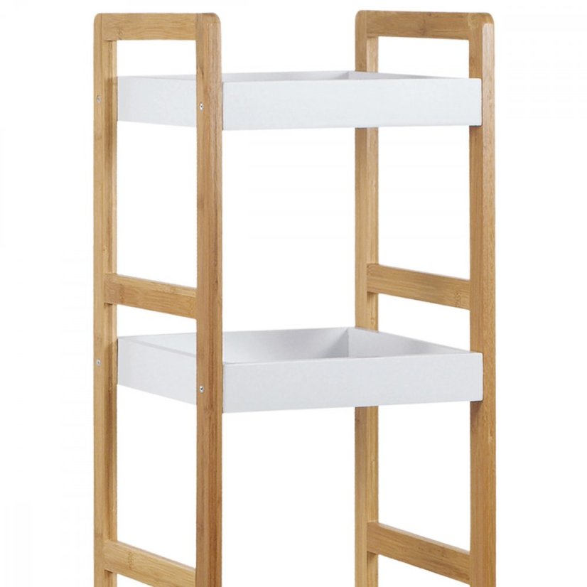 Regál, 5 políc, masív bambus, prírodný odtieň, MDF, biely matný lak, nosn. 15 kg