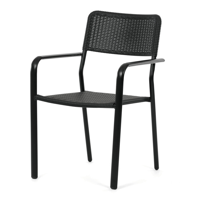 Záhradná stolička SLATE – čierna, kovový rám, plastové sedadlo