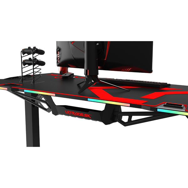 Herní stůl ULTRADESK FORCE – červená, 166x70 cm, RBG podsvícení