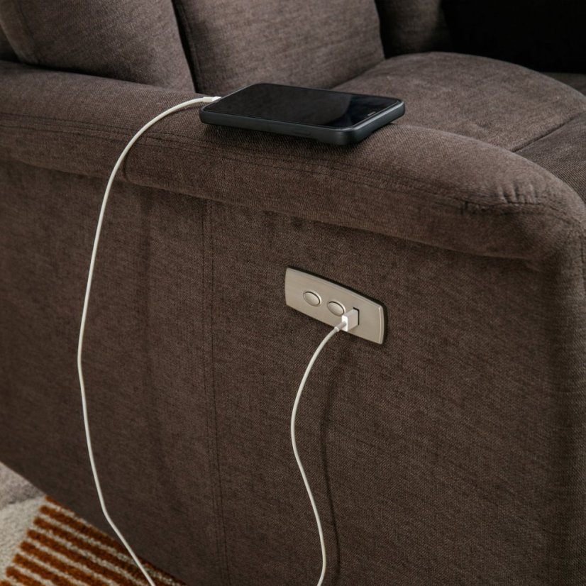 TV křeslo MAGNUM s elektrickým polohováním — látka, hnědá