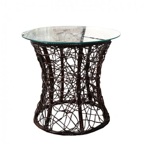 Zahradní stolek SALMAR — umělý ratan/sklo hnědá