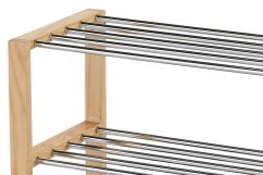 Botník, 4 kovové chrómované police, masív kaučukovník, prírodný odtieň a lak