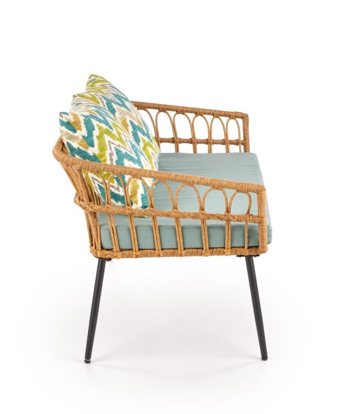 Pohovka GARDENA — umělý ratan, látka, šedá Halmar